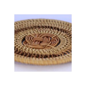 Japandi, Retro Eklektik Boho, Iskandinav Hasır Rattan Dekoratif Fincan&bardak Altlığı 12cm 8li Set