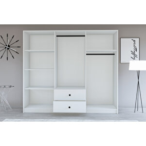Gm 036 Lüx Düğme Kulplu 6 Kapı 2 Çekmeceli Aynalı Gardırop
