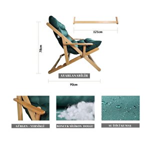 Bysay Ahşap Katlanabilir Taşinir Puf Minderli Kollu Şezlong Plaj Bahçe Teras Balkon Sandalyesi Koltuğu Takimi 4 Lü Set (yeşi̇l)