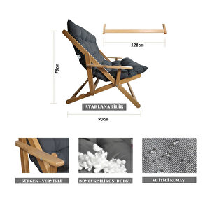 Bysay Ahşap Katlanabilir Taşinir Puf Minderli Kollu Şezlong Plaj Bahçe Teras Balkon Sandalyesi Koltuğu Takimi 4 Lü Set (antrasi̇t)