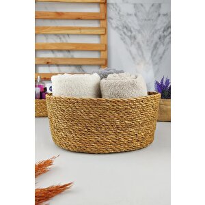 Hasır Banyo Ve Makyaj Organizer Sepeti Oval Düzenleyici 28 Cm Kahverengi