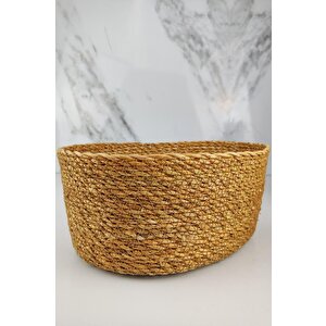 Hasır Banyo Ve Makyaj Organizer Sepeti Oval Düzenleyici 28 Cm Kahverengi