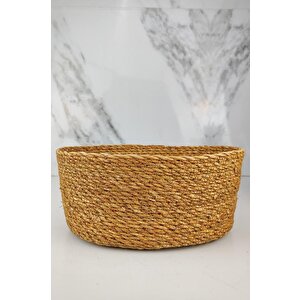 Hasır Banyo Ve Makyaj Organizer Sepeti Oval Düzenleyici 28 Cm Kahverengi