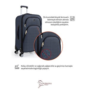 Büyük Boy 4 Teker Kumaş Valiz Lacivert 1081