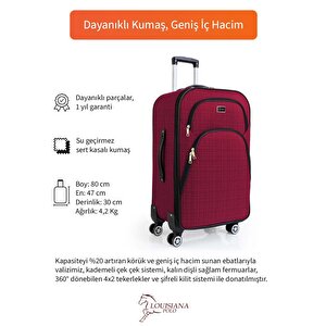 Büyük Boy 4 Teker Kumaş Valiz Bordo 1081