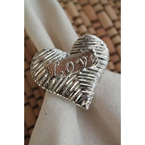 6 Adet Gümüş Love Kalp Metal Peçete Halkası