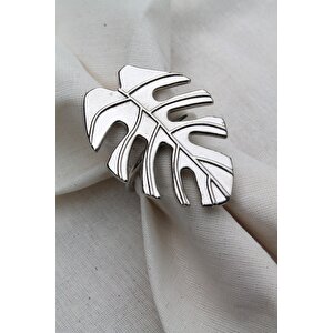 6 Adet Gümüş Tropical Leaf Metal Peçete Halkası