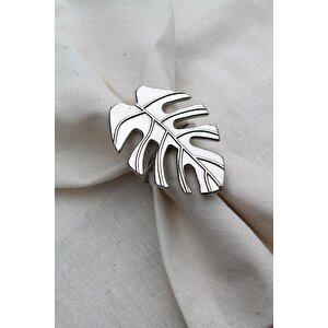 6 Adet Gümüş Tropical Leaf Metal Peçete Halkası
