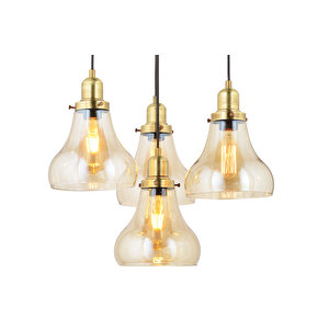 Lampaluce Cono Modern Sarkıt Salon Avizesi 4'lü Sarı 40x70cm