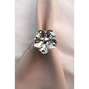 6 Adet Gümüş Çiçek Motifli Modern Metal Peçete Halkası