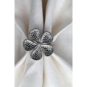 6 Adet Gümüş Papatya Dekoratif Peçete Halkası - Napkin Ring