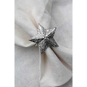 6 Adet Dekoratif Gümüş Star Nova Peçete Halkası - Napkin Ring