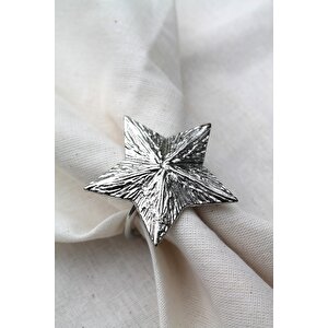 6 Adet Dekoratif Gümüş Star Nova Peçete Halkası - Napkin Ring