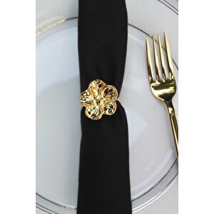 6 Adet Gold Çiçek Motifli Modern Metal Peçete Halkası