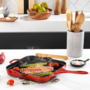 Guss Chef Döküm Kare Grill Tava 28x28cm-1 Parça-Kırmızı
