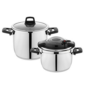 Cooky Düdüklü Tencere Seti 4+6,5 L-siyah/gri