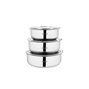 Practi 3 Lü Çelik Saklama Kabı (16/18/20 Cm) 6 Parça-inox