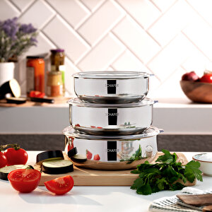 Practi 3 Lü Çelik Saklama Kabı (16/18/20 Cm) 6 Parça-inox