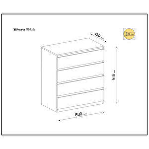 Umut Atlantik Cam 80 Cm 4 Çekmeceli Şifonyer