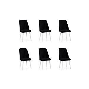 6 Adet Elit Serisi Babyface Kumaş Beyaz Ahşap Gürgen Ayaklı Mutfak Sandalyeleri Siyah