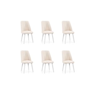 6 Adet Elit Serisi Babyface Kumaş Beyaz Ahşap Gürgen Ayaklı Mutfak Sandalyeleri Krem