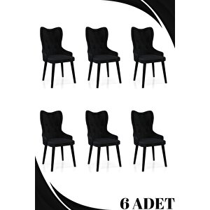 6 Adet Babyface Kumaş Siyah Ahşap Gürgen Ayaklı Mutfak Sandalyeleri Siyah