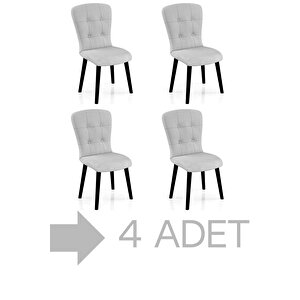 4 Adet Babyface Kumaş Siyah Ahşap Gürgen Ayaklı Mutfak Sandalyeleri Gri