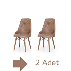 2 Adet Elif Serisi Nubuk Kumaş Ahşap Gürgen Ayaklı Yemek Odası Sandalyesi Kahverengi