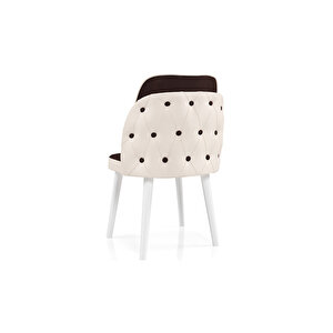 Alfa Serisi Sandalye Babyface Kumaş Ahşap Gürgen Ayaklı Sandalye 1 Adet Kahverengi-Beyaz