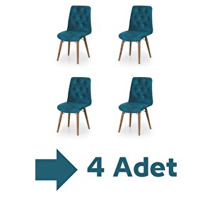 4 Adet Bank Serisi Nubuk Kumaş Ahşap Gürgen Ayaklı Yemek Odası Sandalyesi Mavi