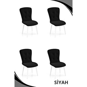 4 Adet Safir Serisi Babyface Kumaş Beyaz Ahşap Gürgen Ayaklı Mutfak Sandalyeleri Siyah
