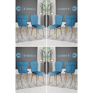 4 Adet Safir Serisi Jerry Kumaş Ceviz Gürgen Ayaklı Mutfak Sandalyeleri Mavi
