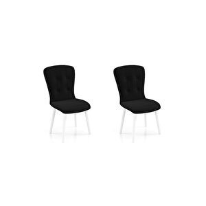 2 Adet Safir Serisi Babyface Kumaş Beyaz Ahşap Gürgen Ayaklı Sandalye Siyah