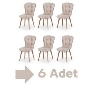 6 Adet İncebelli Serisi Nubuk Kumaş Ahşap Gürgen Ayaklı Yemek Odası Sandalyesi Açık Kahverengi