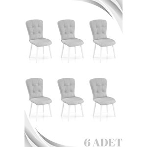 6 Adet Safir Serisi Babyface Kumaş Beyaz Ahşap Gürgen Ayaklı Mutfak Sandalyeleri