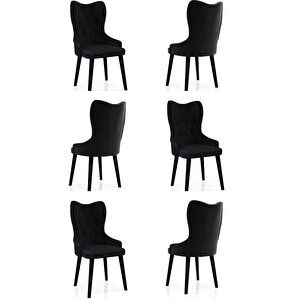 6 Adet Lord Serisi Babyface Kumaş Siyah Ahşap Gürgen Ayaklı Mutfak Sandalyeleri Siyah