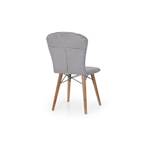 2 Adet İncebelli Serisi Nubuk Kumaş Ahşap Gürgen Ayaklı Sandalye Beyaz Siyah Beyaz