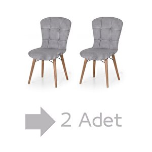 2 Adet İncebelli Serisi Nubuk Kumaş Ahşap Gürgen Ayaklı Yemek Odası Sandalyesi Beyaz Siyah Beyaz
