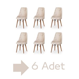 6 Adet Elif Serisi Nubuk Kumaş Ahşap Gürgen Ayaklı Yemek Odası Sandalyesi Açık Kahverengi