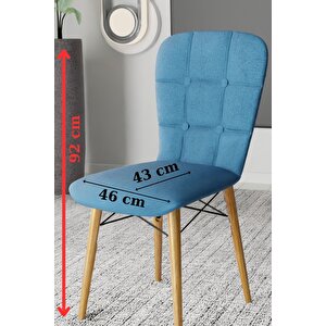 2 Adet Safir Serisi Jerry Kumaş Ceviz Ahşap Gürgen Ayaklı Mutfak Sandalyeleri Mavi