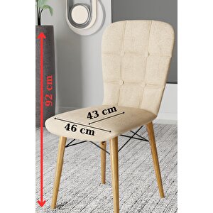 2 Adet Safir Serisi Jerry Kumaş Ceviz Ahşap Gürgen Ayaklı Mutfak Sandalyeleri Cappuccino