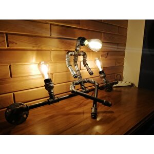 3 Başlıklı Vintage El Yapımı Endüstriyel Aplik, Rustik Robot Duvar Apliği Cafe Villa  Retro Avize