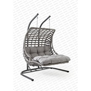 Capri Swing Bodrum Double Çiftli Rattan Bahçe Balkon Salıncağı Cappuccino