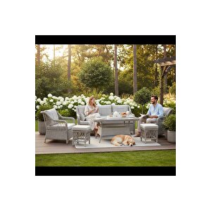 Petra Rattan 3 1 1 masa ve 2 Puf Bahçe Balkon Mobilyası, Vizon