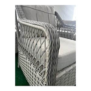 Petra Rattan 3 1 1 masa ve 2 Puf Bahçe Balkon Mobilyası, Vizon