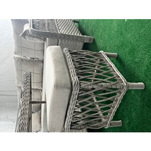 Petra Rattan 3 1 1 masa ve 2 Puf Bahçe Balkon Mobilyası, Vizon