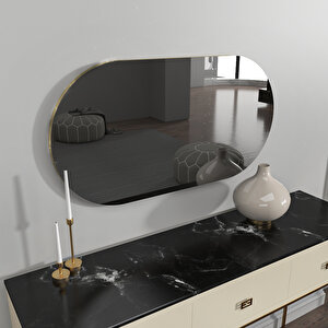 Riors Luxury Gold Detaylı Füme Oval Ayna