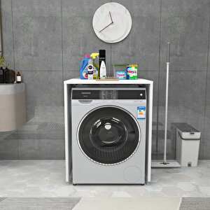 Çamaşır Makinesi Dolabı 89x65 Cm Beyaz Mat Beyaz