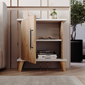 Adela Raflı Modern Komodin Çam - Beyaz