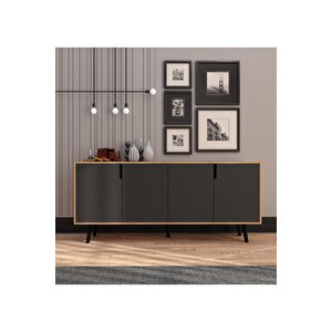 Latina Ahşap Ayaklı Modern Konsol 180 Cm Safir Meşe - Antrasit Antrasit